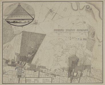 29036 Kaart van het gebied tussen Zeist, Driebergen en Austerlitz met de indeling van het kamp van de Franse en ...